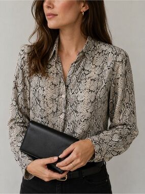 Equipment Femme | Snakeskin Printed Silk Button Front Blouse XXL